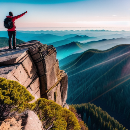 Illustration of a person standing on a mountain peak with arms outstretched