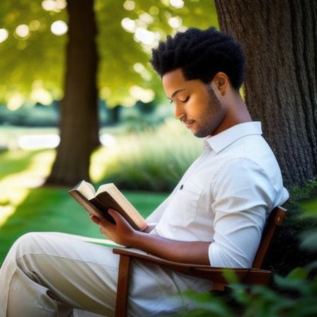 Person reading Bible in a peaceful garden