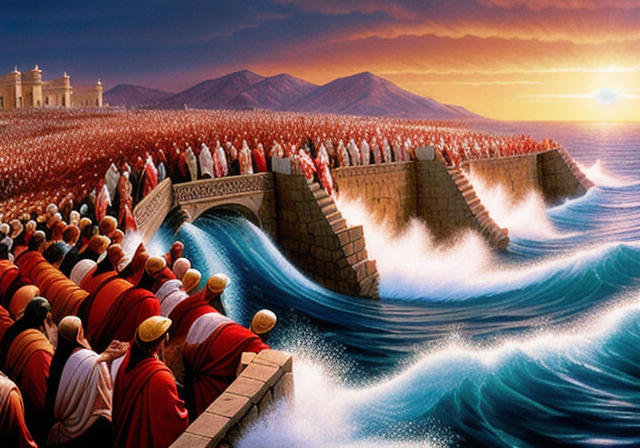 The parting of the Red Sea during the Exodus, demonstrating God's power