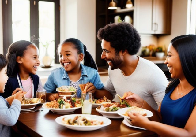 Imagem de uma família feliz compartilhando uma refeição juntos