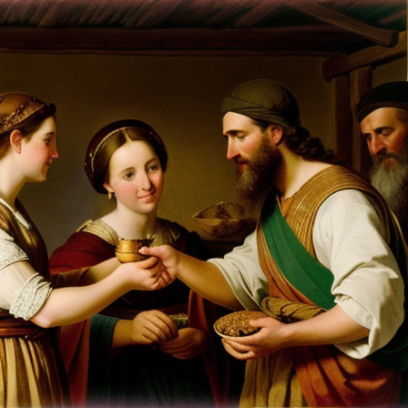 Abigail offering food and supplies to David and his men