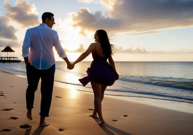 Casal caminhando de mãos dadas na praia