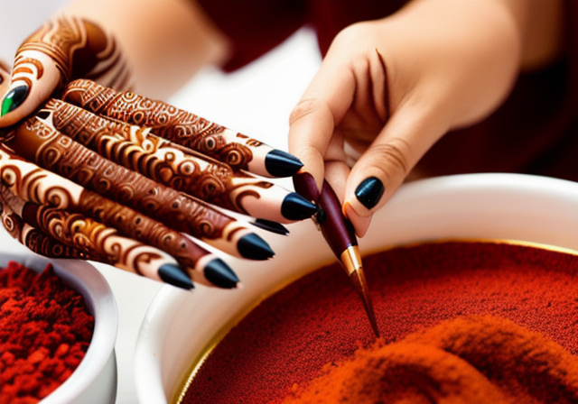Mulher aplicando henna no cabelo