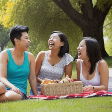 Group of friends enjoying a picnic in a park