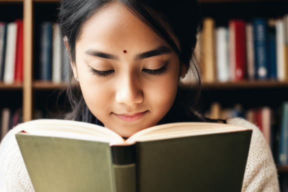 Imagem de uma pessoa segurando um livro e lendo com uma expressão serena no rosto