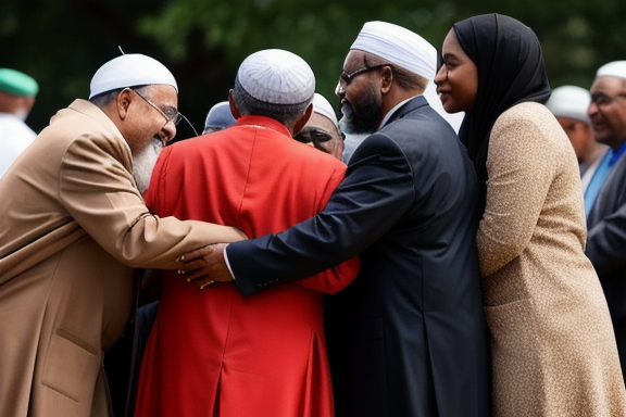 Diverse religious group embracing each other