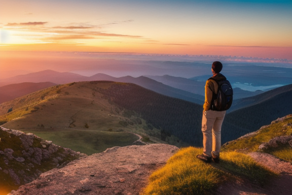 Imagem de uma pessoa em um topo de montanha admirando o horizonte