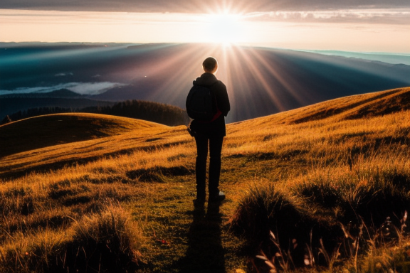 Ilustração de uma pessoa em pé sobre uma colina, cercada por uma luz radiante, simbolizando a glória do Senhor brilhando sobre ela