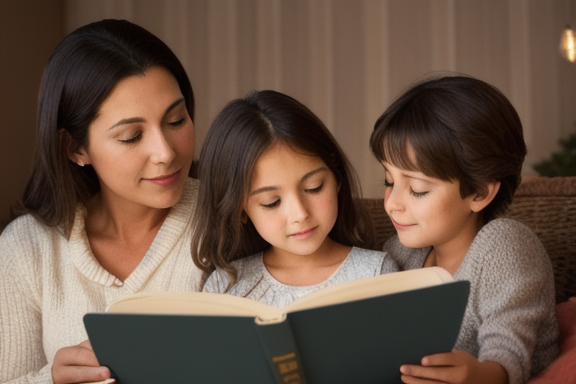 Stepmother reading to stepchildren