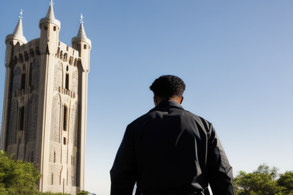 A person standing in front of a tower