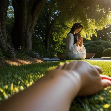 Person praying in a peaceful garden