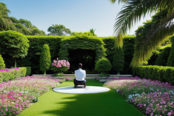 Person contemplating in a peaceful garden