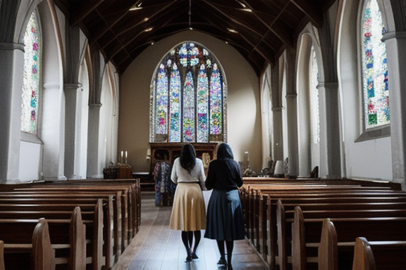 Mulheres usando saias em uma igreja