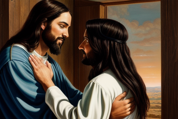 Jesus welcoming a repentant sinner with open arms