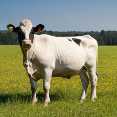 Uma vaca pastando no campo