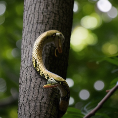 Snake wrapped around a tree branch