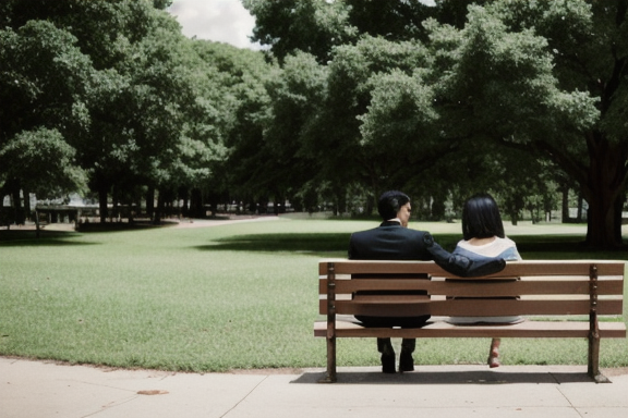 Casal sentado em um parque, com expressões tristes e distantes, simbolizando as consequências de um casamento que não está na vontade de Deus.
