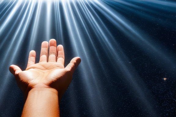 The Hand of God reaching out with rays of light