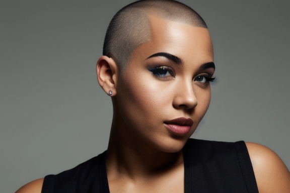 A person with a shaved head expressing individuality and self-confidence