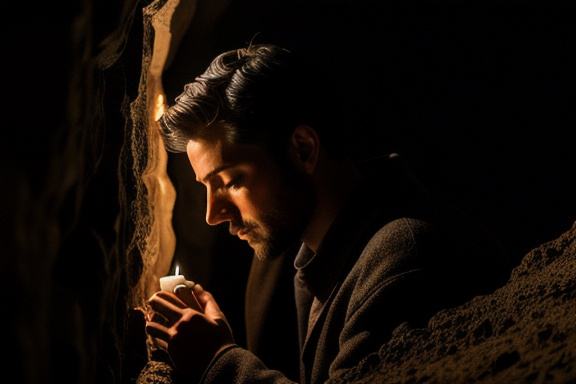 David in prayer in a cave